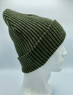 HAAKWEAR Cuffed Wide Ribbed Striped Beanie / Hat, Black / Green, Limited Edition - Made in USA.