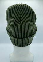 HAAKWEAR Cuffed Wide Ribbed Striped Beanie / Hat, Black / Green, Limited Edition - Made in USA.