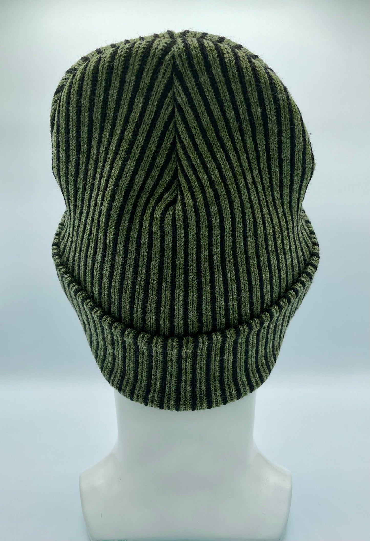 HAAKWEAR Cuffed Wide Ribbed Striped Beanie / Hat, Black / Green, Limited Edition - Made in USA HAAKWEAR