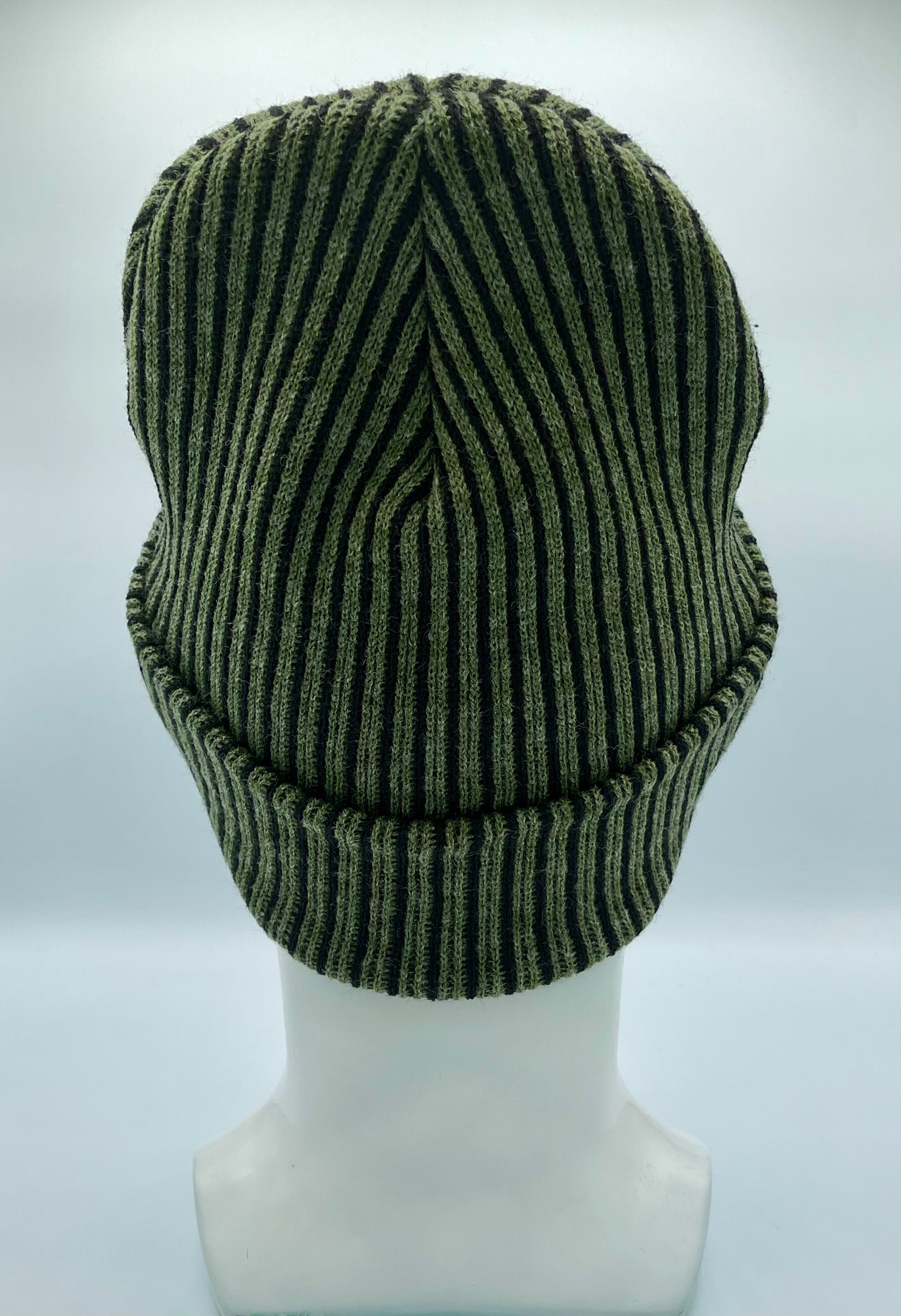 HAAKWEAR Cuffed Wide Ribbed Striped Beanie / Hat, Black / Green, Limited Edition - Made in USA HAAKWEAR