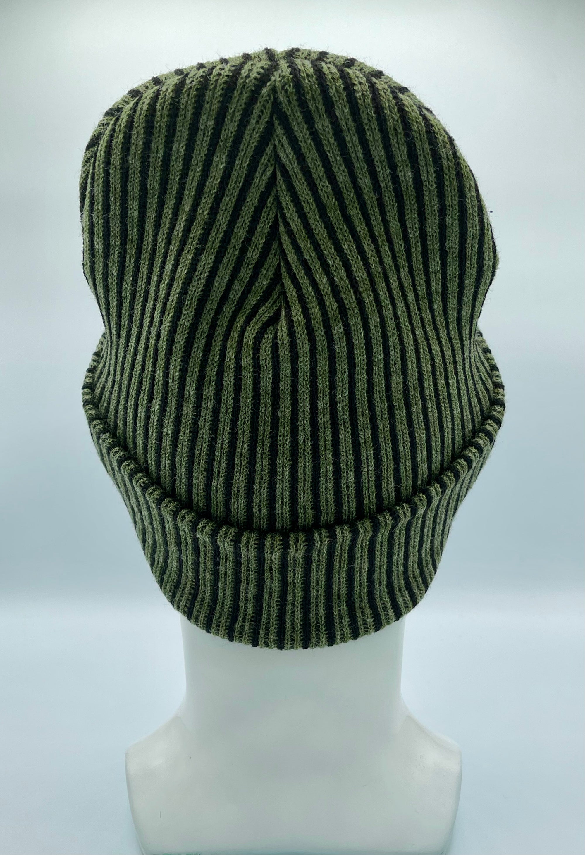 HAAKWEAR Cuffed Wide Ribbed Striped Beanie / Hat, Black / Green, Limited Edition - Made in USA - HAAKWEAR