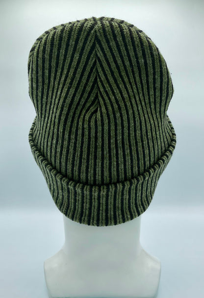 HAAKWEAR Cuffed Wide Ribbed Striped Beanie / Hat, Black / Green, Limited Edition - Made in USA HAAKWEAR