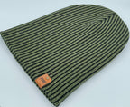 HAAKWEAR Cuffed Wide Ribbed Striped Beanie / Hat, Black / Green, Limited Edition - Made in USA.