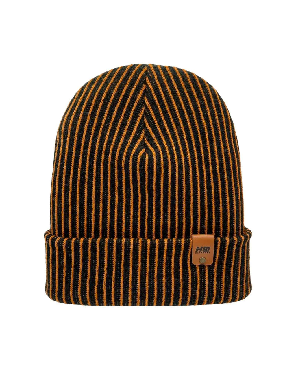 HAAKWEAR Cuffed Wide Ribbed Striped Beanie / Hat, Black / Orange, Limited Edition - Made in USA.
