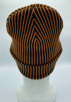 HAAKWEAR Cuffed Wide Ribbed Striped Beanie / Hat, Black / Orange, Limited Edition - Made in USA.