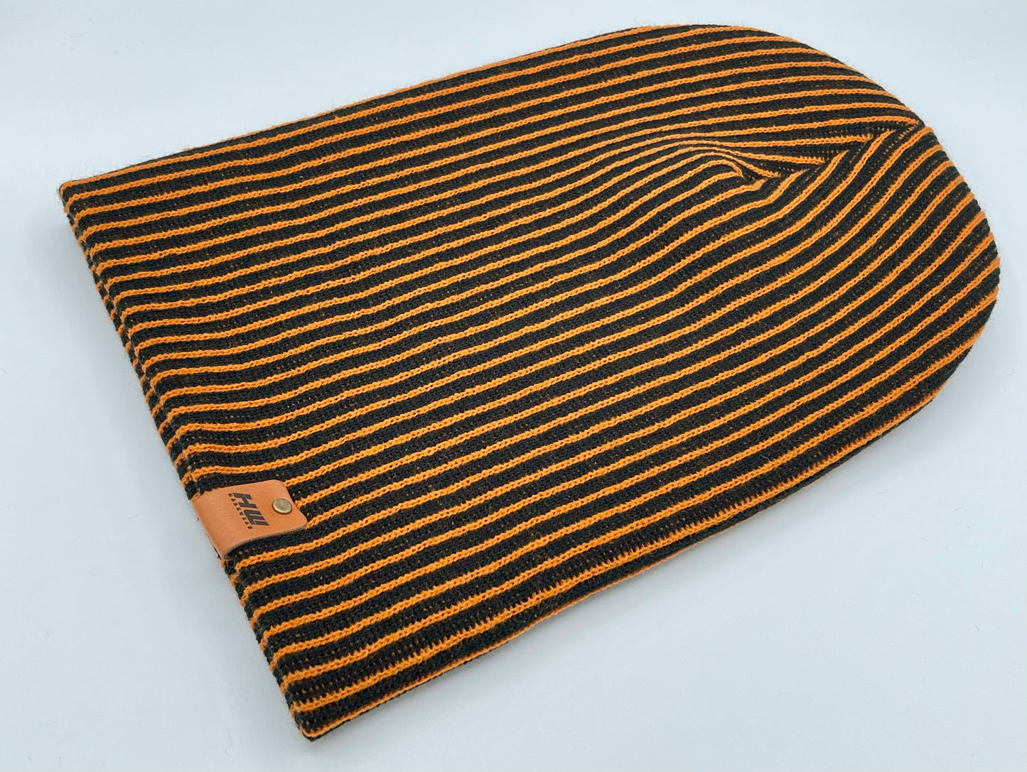 HAAKWEAR Cuffed Wide Ribbed Striped Beanie / Hat, Black / Orange, Limited Edition - Made in USA HAAKWEAR
