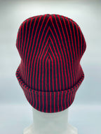 HAAKWEAR Cuffed Wide Ribbed Striped Beanie / Hat, Black / Red, Limited Edition - Made in USA.