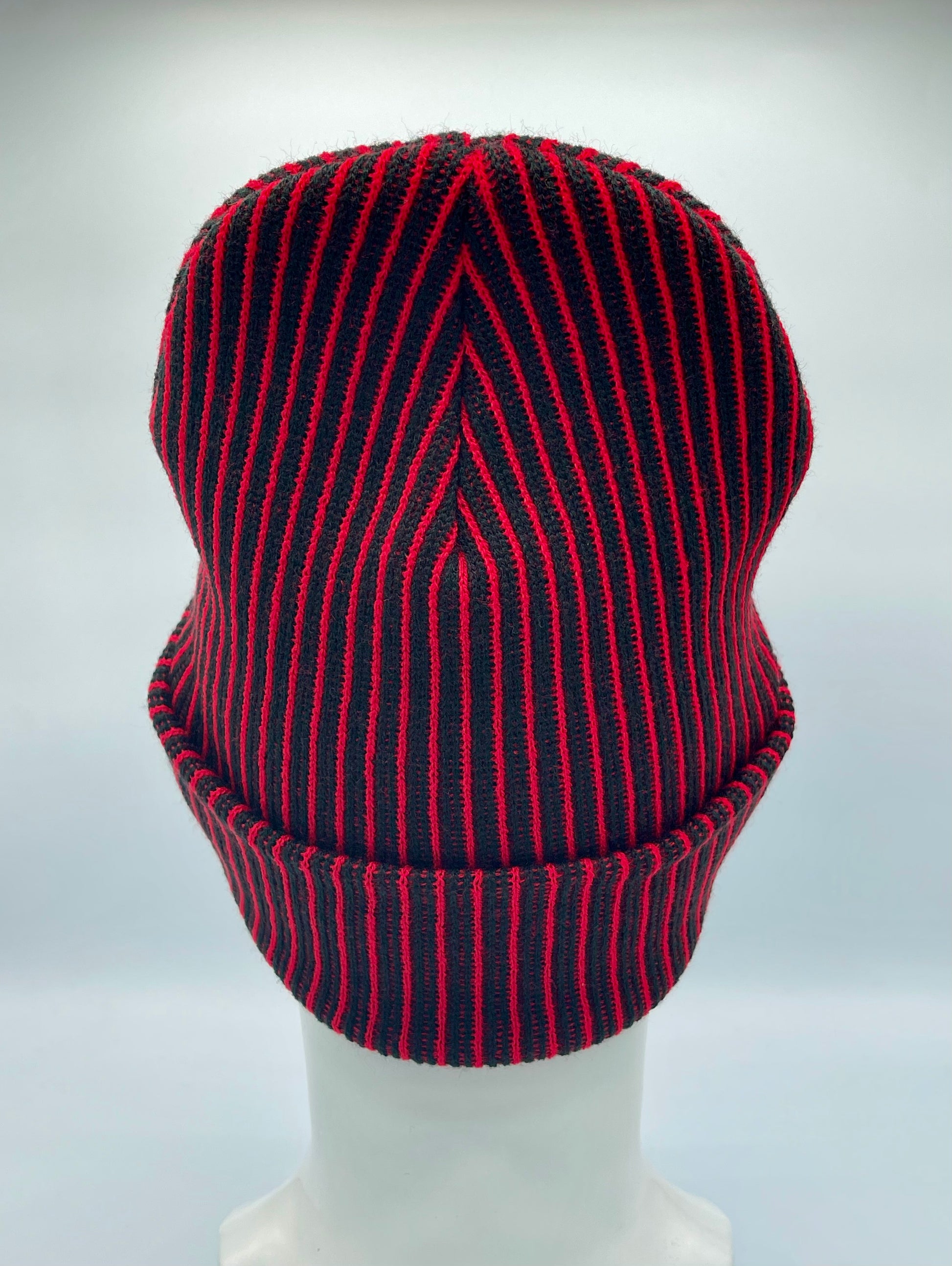 HAAKWEAR Cuffed Wide Ribbed Striped Beanie / Hat, Black / Red, Limited Edition - Made in USA HAAKWEAR