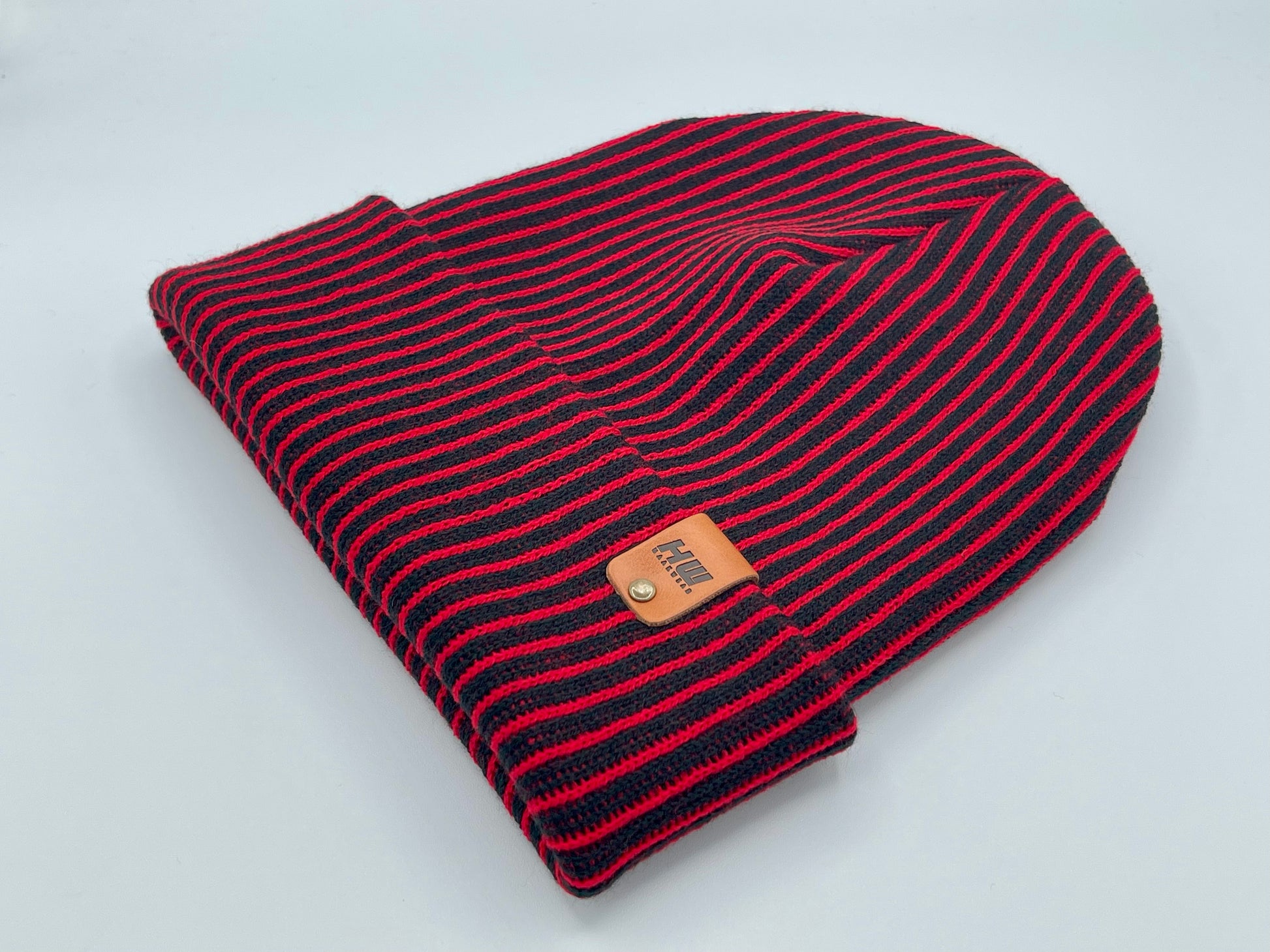 HAAKWEAR Cuffed Wide Ribbed Striped Beanie / Hat, Black / Red, Limited Edition - Made in USA HAAKWEAR
