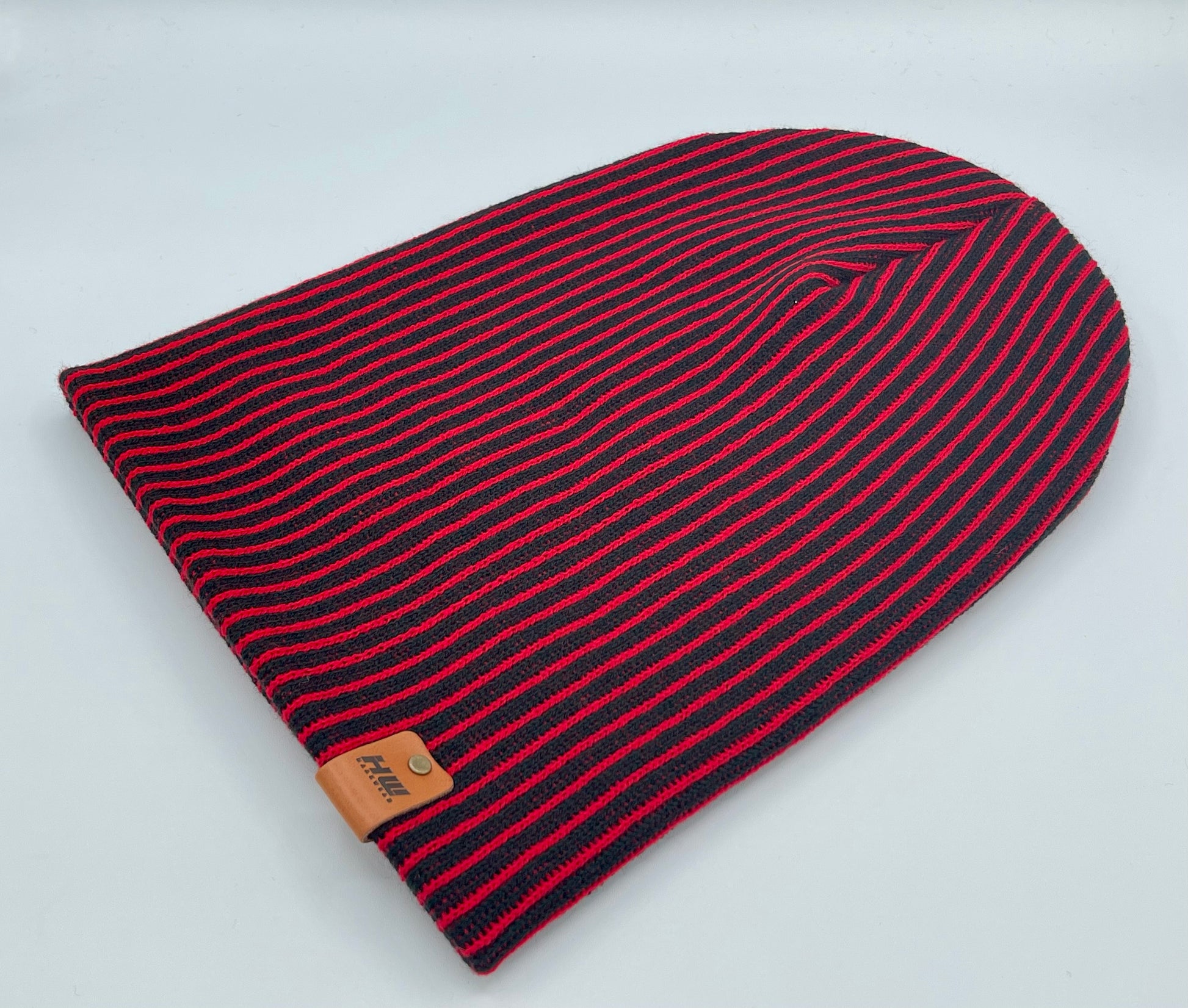 HAAKWEAR Cuffed Wide Ribbed Striped Beanie / Hat, Black / Red, Limited Edition - Made in USA HAAKWEAR