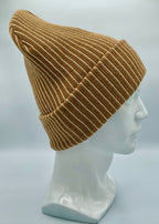 HAAKWEAR Cuffed Wide Ribbed Striped Beanie / Hat, Brown / Beige, Limited Edition - Made in USA.
