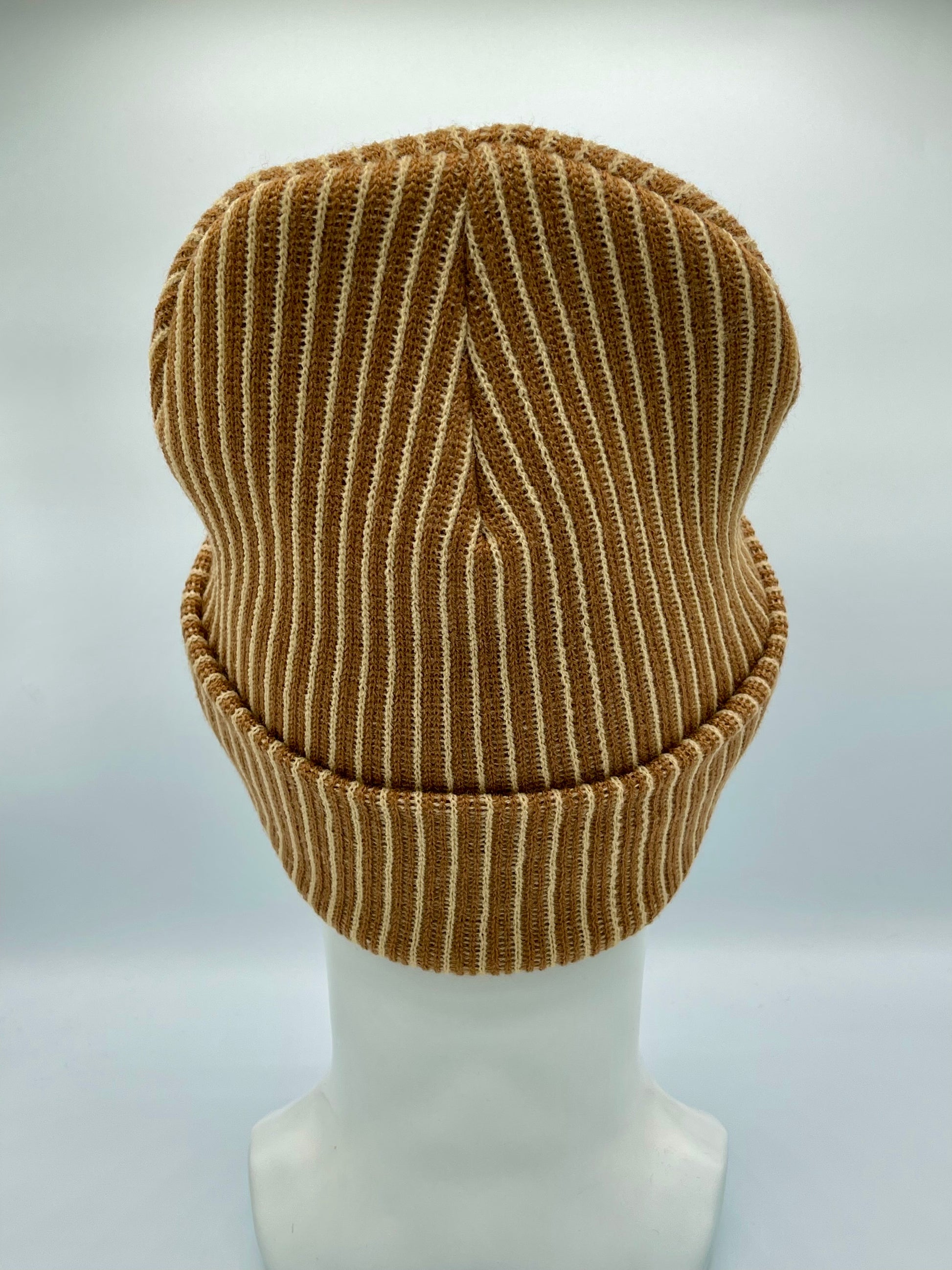HAAKWEAR Cuffed Wide Ribbed Striped Beanie / Hat, Brown / Beige, Limited Edition - Made in USA HAAKWEAR