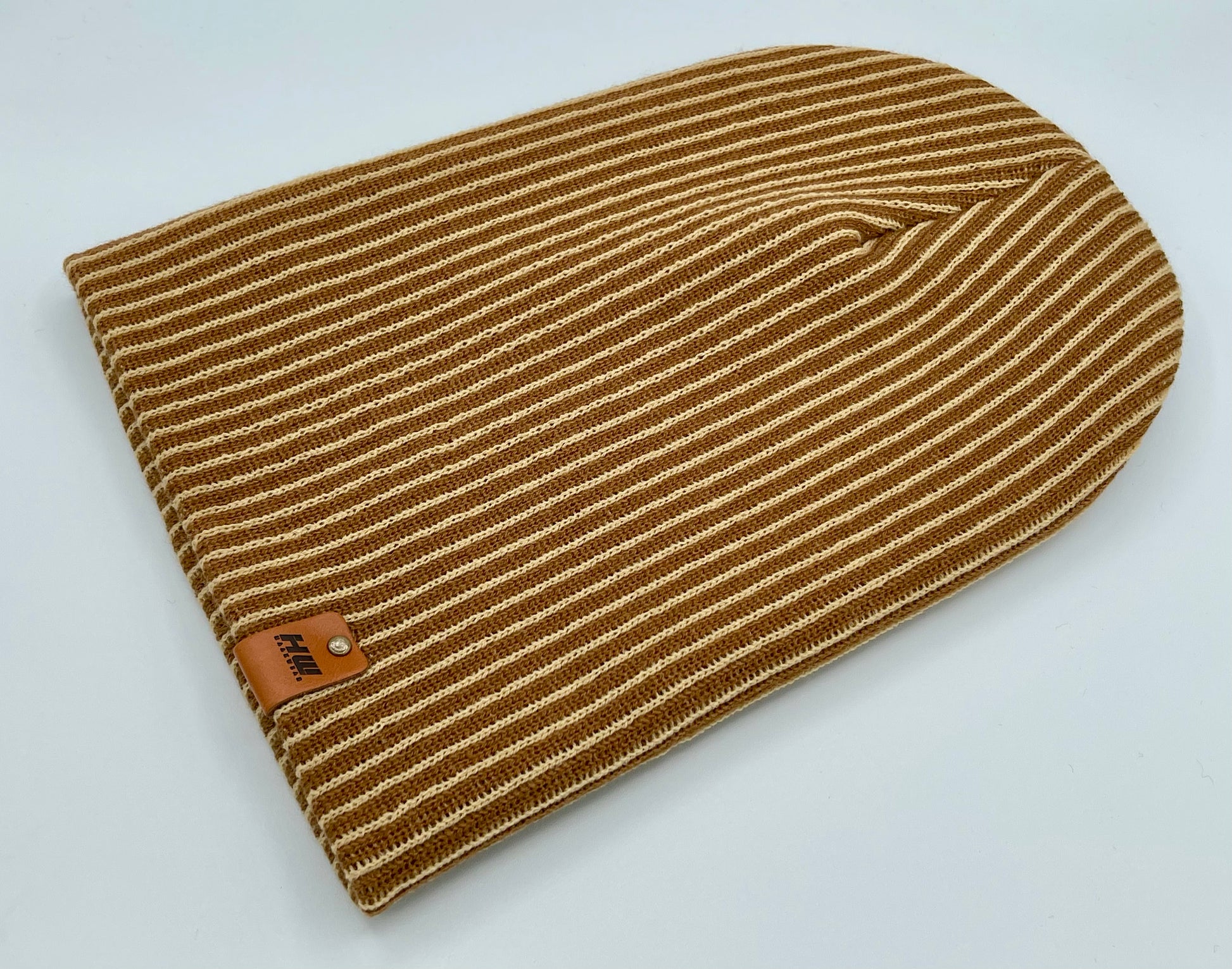 HAAKWEAR Cuffed Wide Ribbed Striped Beanie / Hat, Brown / Beige, Limited Edition - Made in USA HAAKWEAR