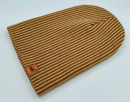 HAAKWEAR Cuffed Wide Ribbed Striped Beanie / Hat, Brown / Beige, Limited Edition - Made in USA HAAKWEAR