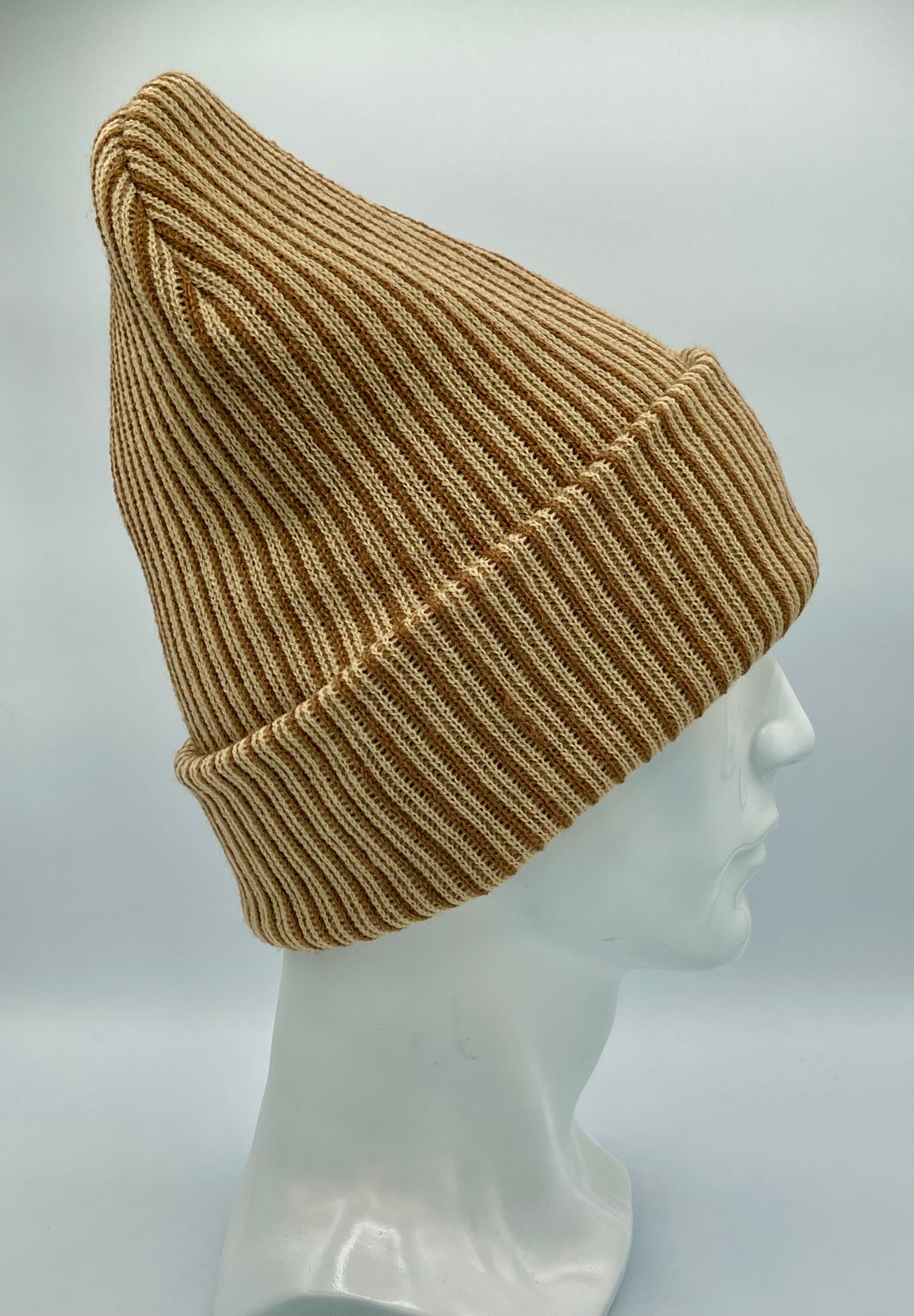 HAAKWEAR Cuffed Wide Ribbed Striped Beanie / Hat, Brown / Beige, Limited Edition - Made in USA HAAKWEAR
