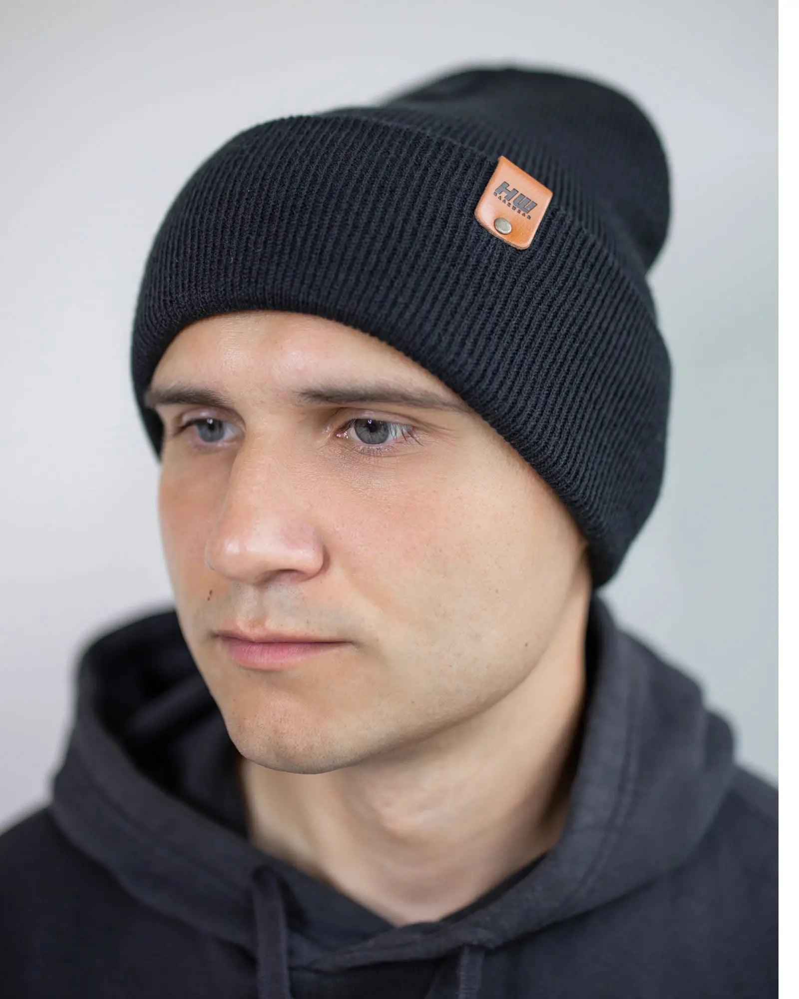 HAAKWEAR Beanie Made in USA - Classic Charcoal Black Knit Cuffed Hat.
