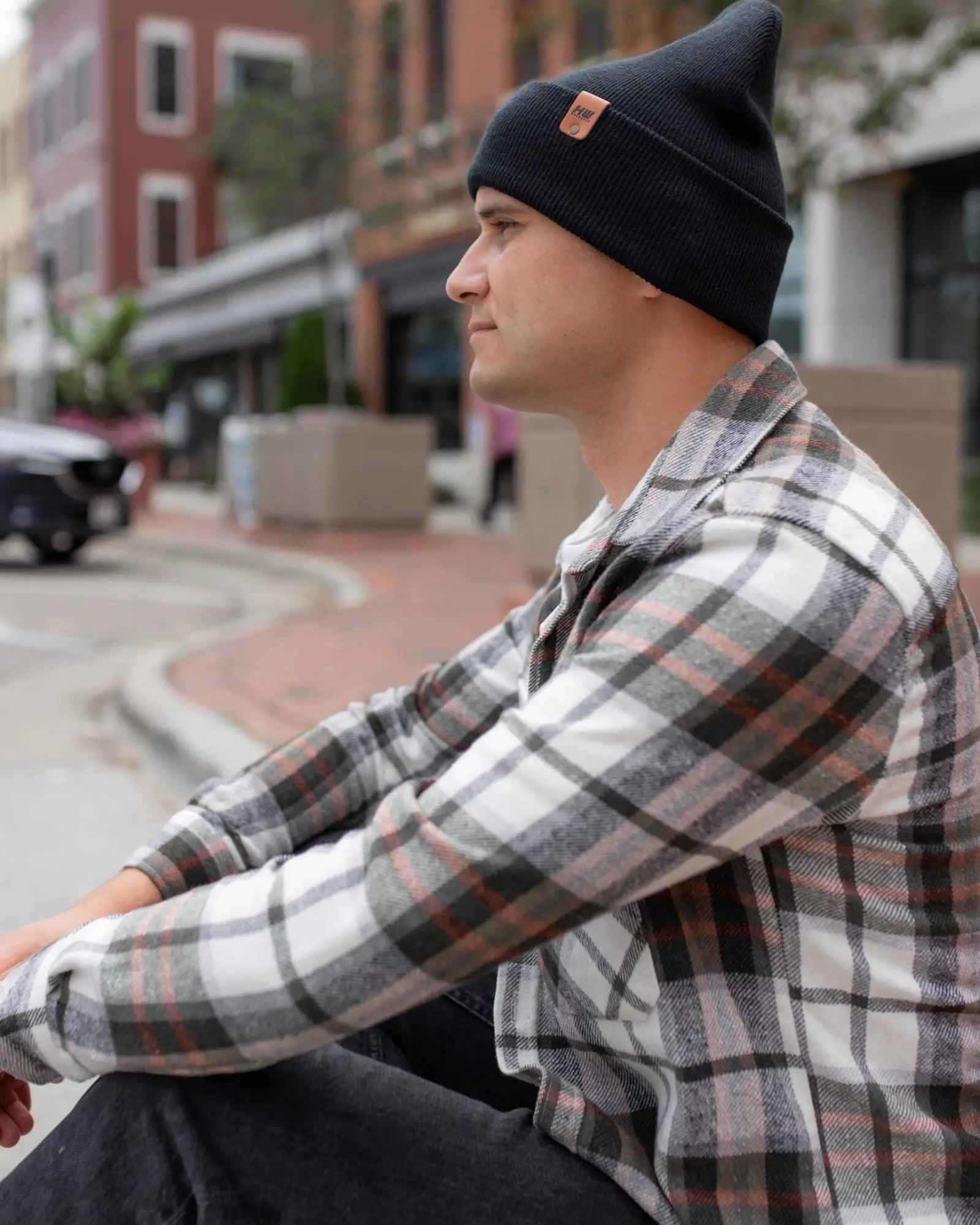 HAAKWEAR Beanie Made in USA - Classic Charcoal Black Knit Cuffed Hat.