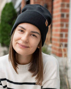 HAAKWEAR Beanie Made in USA - Classic Charcoal Black Knit Cuffed Hat.