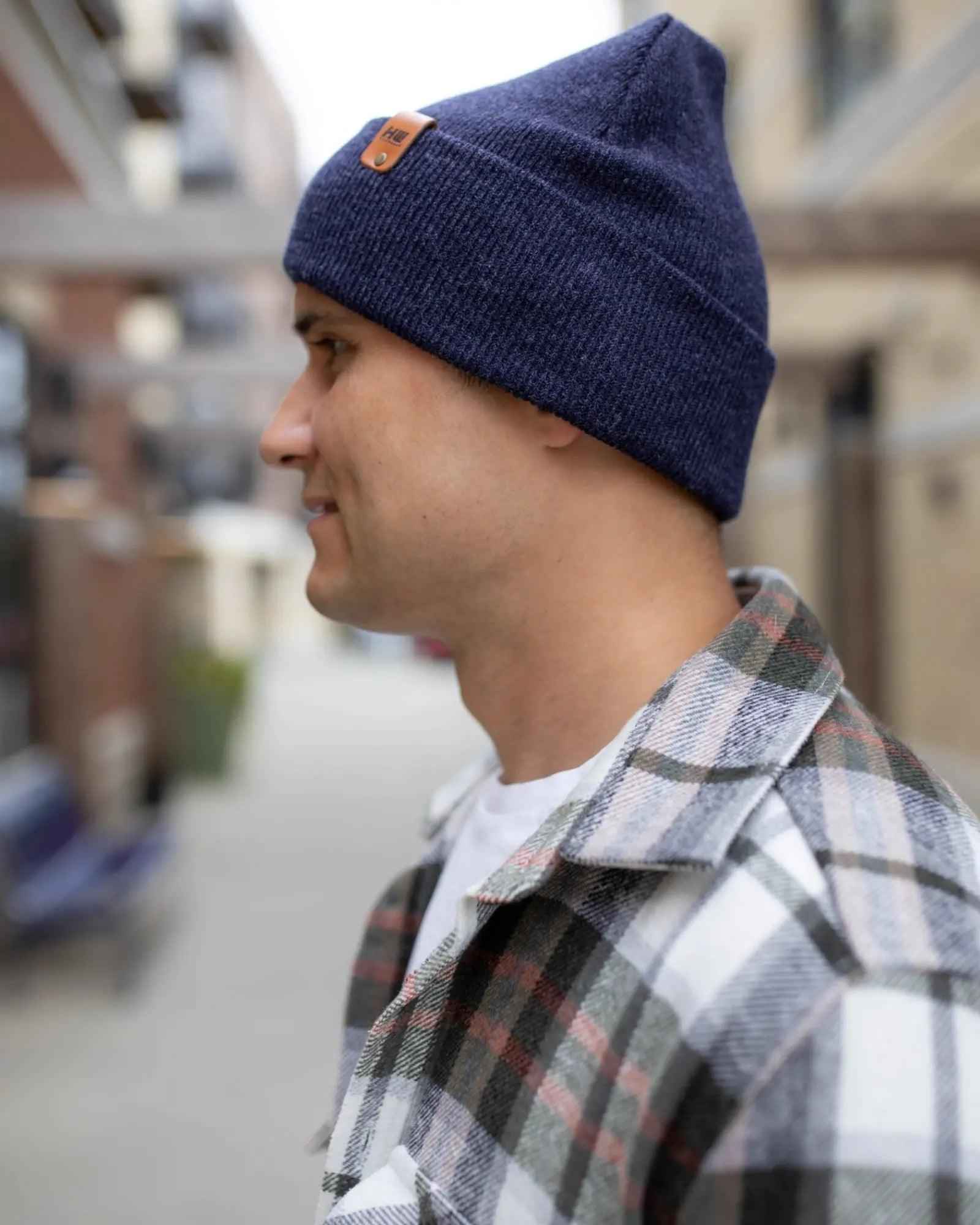 HAAKWEAR Denim Blue Knit Beanie - Cuffed Classic Hat, Made in USA.