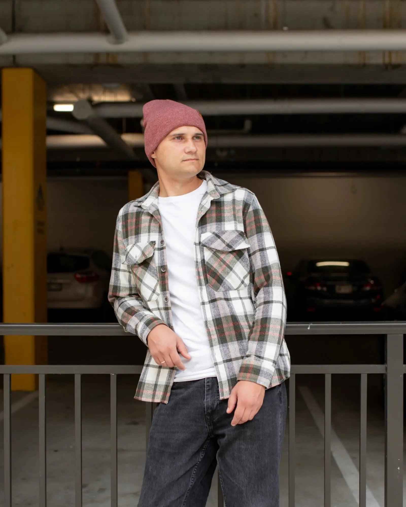 HAAKWEAR Knit Beanie - Cuffed Classic Hat in Rusty Burgundy, Made in USA.
