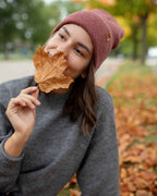 HAAKWEAR Knit Beanie - Cuffed Classic Hat in Rusty Burgundy, Made in USA.