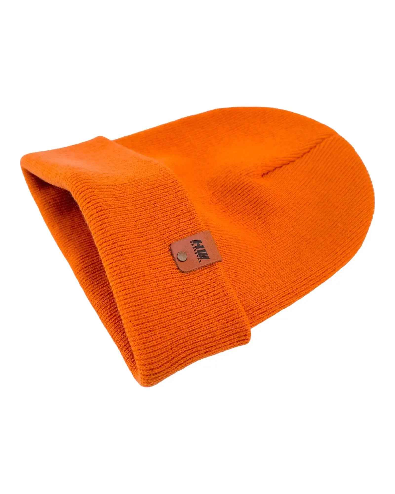 HAAKWEAR Knit Cuffed Classic Beanie / Hat - Tiger Orange, Made in USA.