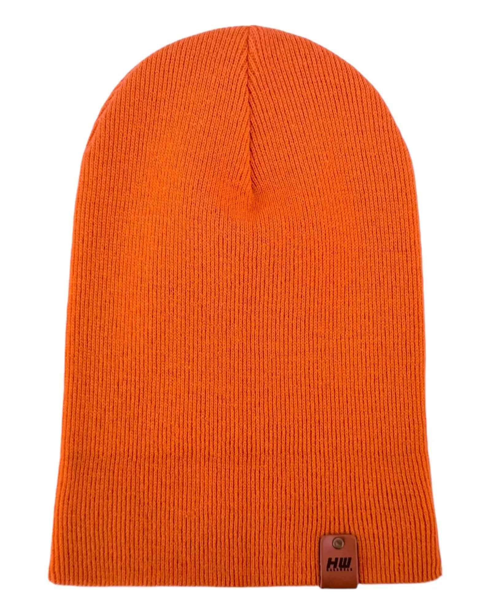 HAAKWEAR Knit Cuffed Classic Beanie / Hat - Tiger Orange, Made in USA.