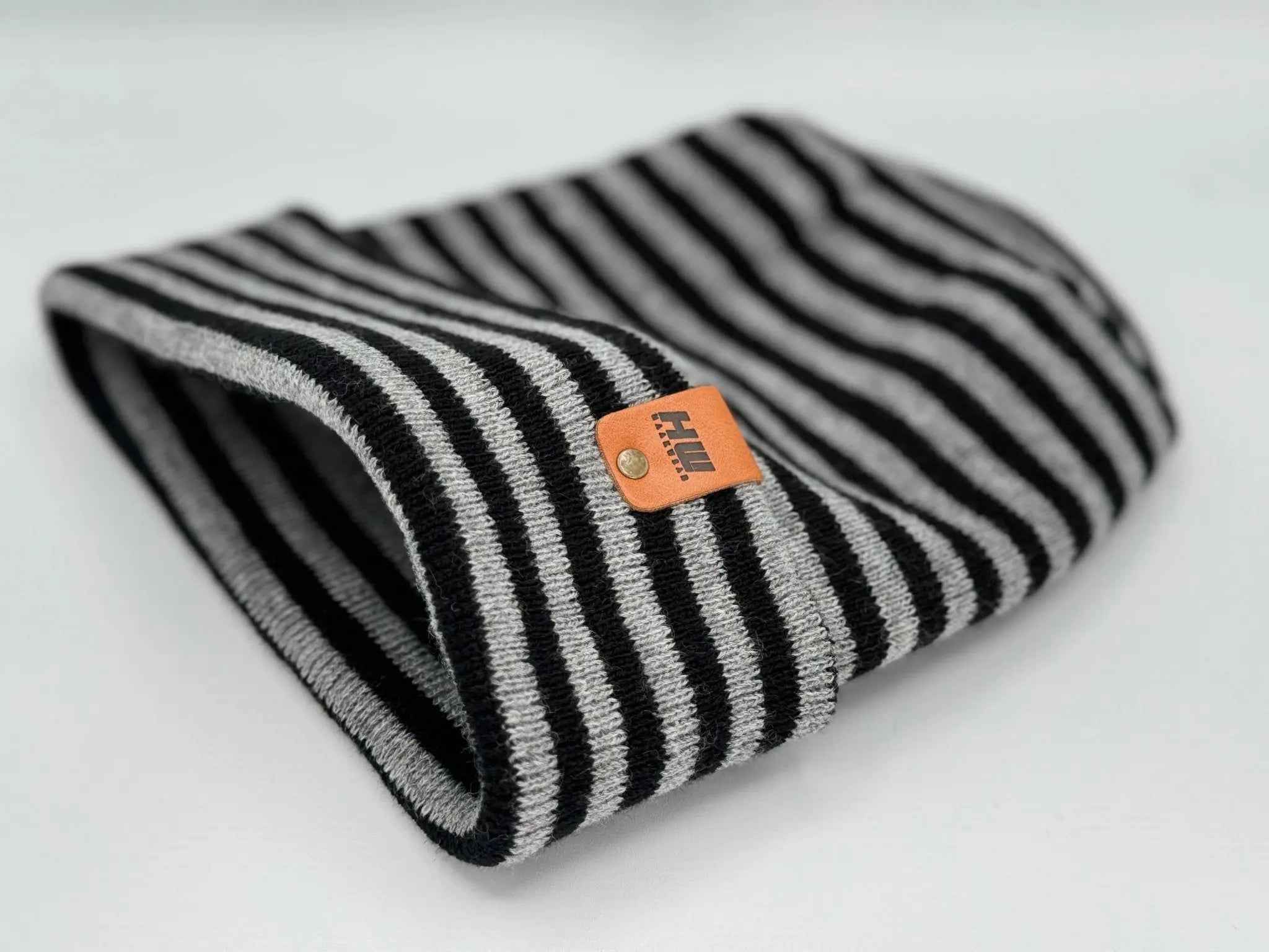 HAAKWEAR H Stitch RORO Cuffed Beanie (Patented Design) Black / Gray, Made in USA.