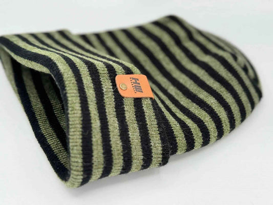 HAAKWEAR H Stitch RORO Cuffed Beanie (Patented Design) Black / Green, Made in USA - HAAKWEAR USA