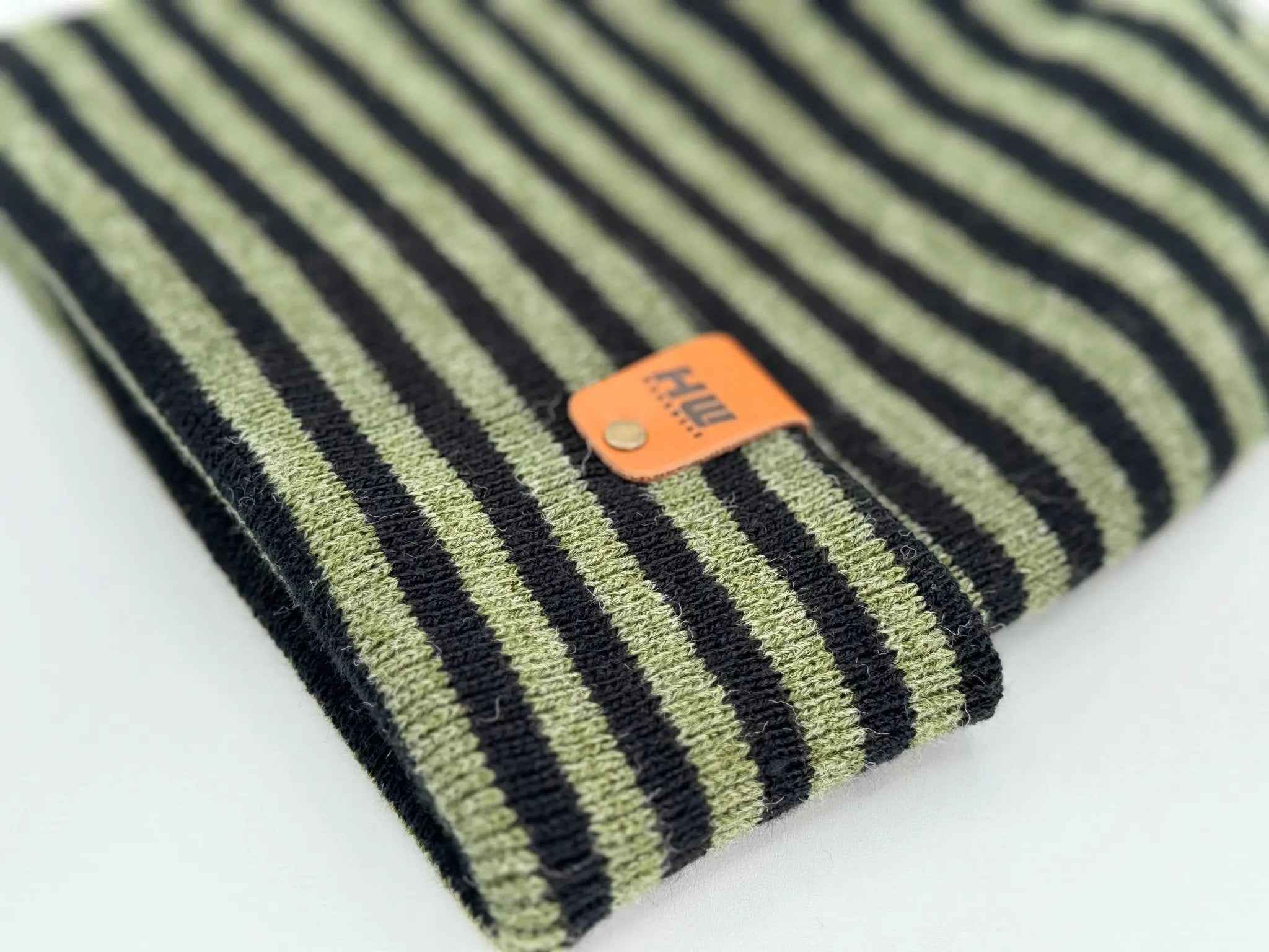 HAAKWEAR H Stitch RORO Cuffed Beanie (Patented Design) Black / Green, Made in USA.
