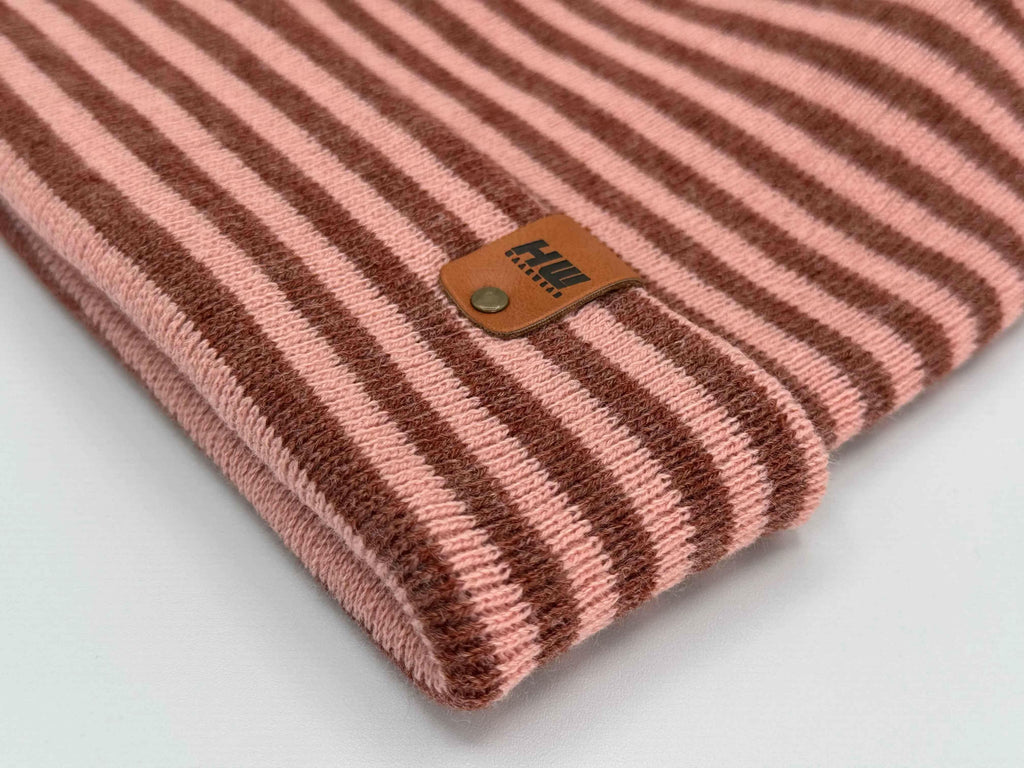 HAAKWEAR H Stitch RORO Cuffed Beanie (Patented Design) Burgundy / Pink, Made in USA.