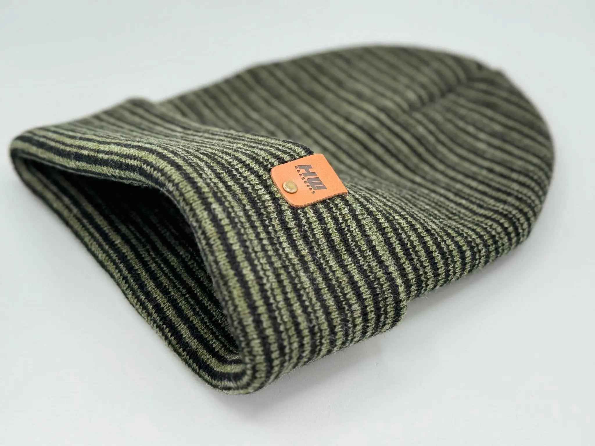 HAAKWEAR Traditional Contrast Cuffed Beanie - Black / Green, Made in USA.
