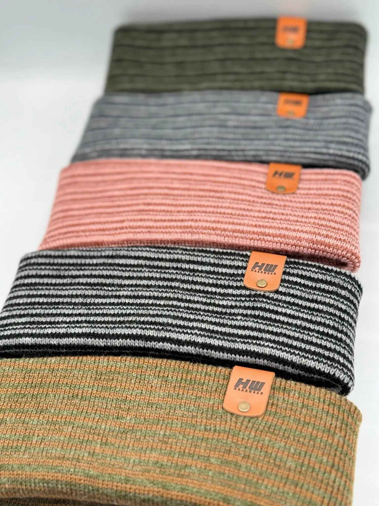 HAAKWEAR Traditional Contrast Cuffed Beanie Hat - Brown / Green, Made in USA.
