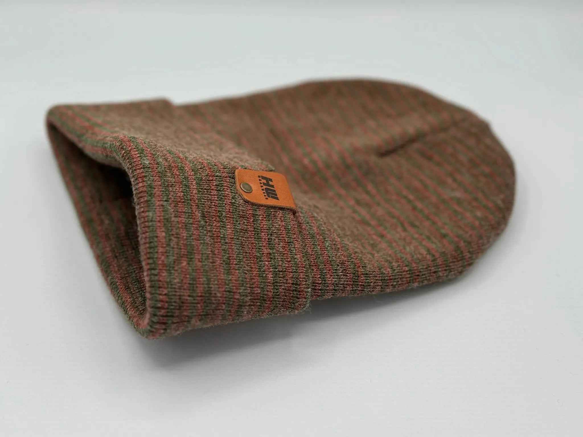 HAAKWEAR Traditional Contrast Cuffed Beanie / Hat - Burgundy / Green, Made in USA.