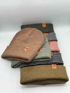 HAAKWEAR Traditional Contrast Cuffed Beanie / Hat - Burgundy / Green, Made in USA.
