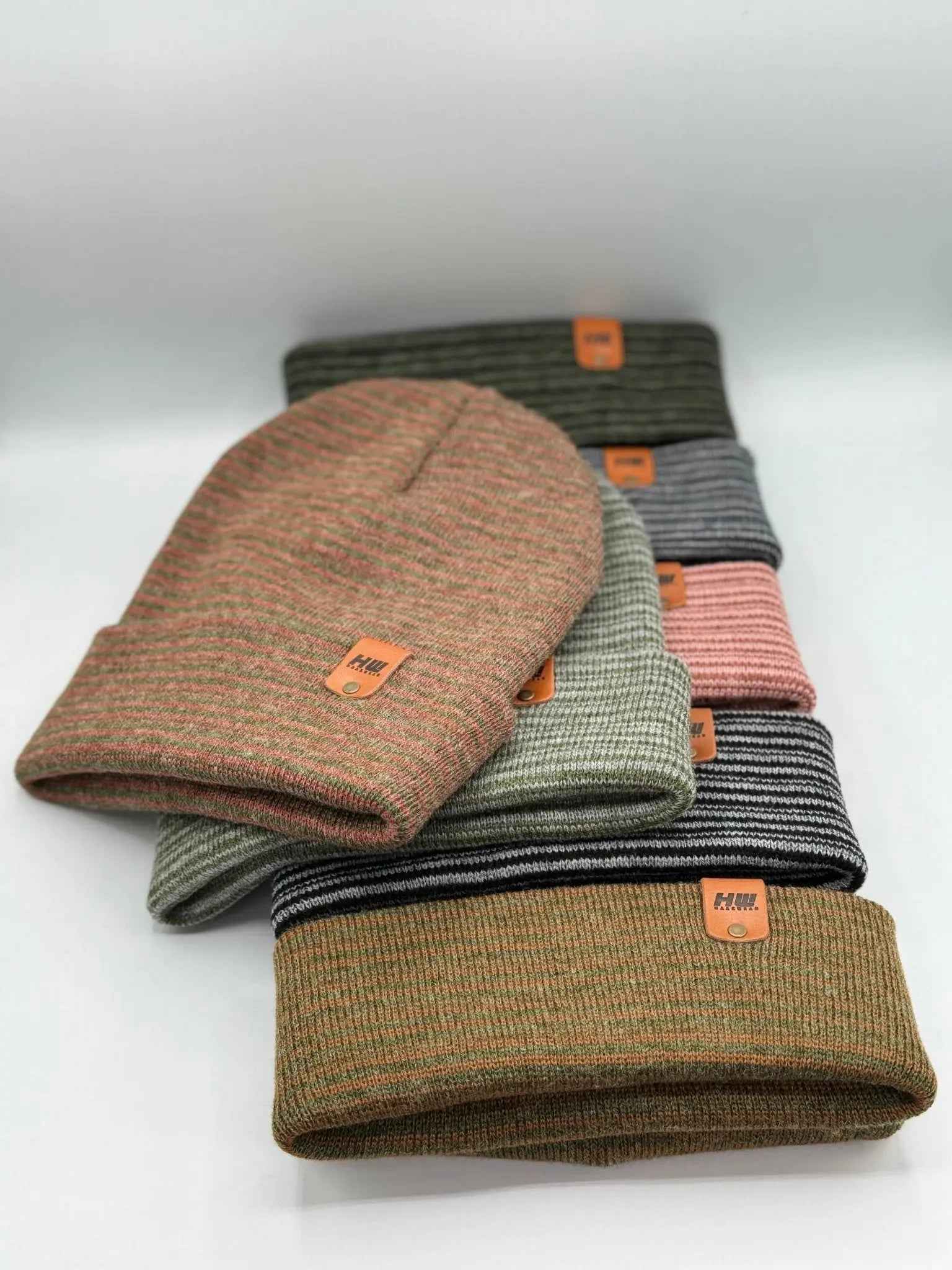 HAAKWEAR Traditional Contrast Cuffed Beanie / Hat - Burgundy / Green, Made in USA.