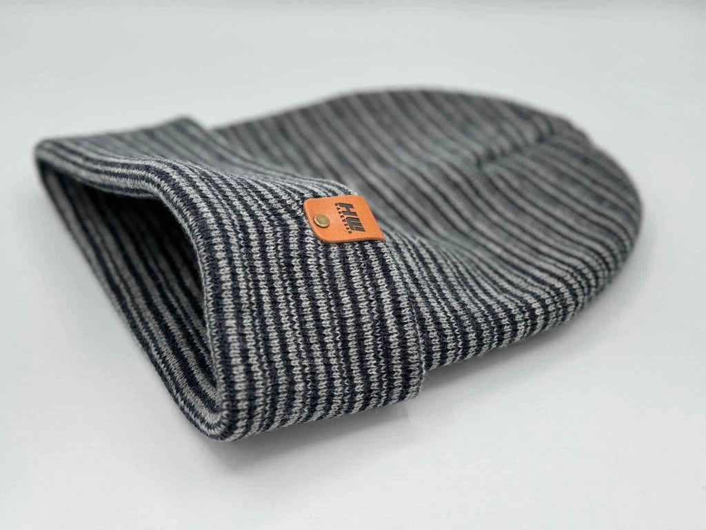 HAAKWEAR Traditional Contrast Cuffed Beanie / Hat - Gray / Denim, Made in USA.