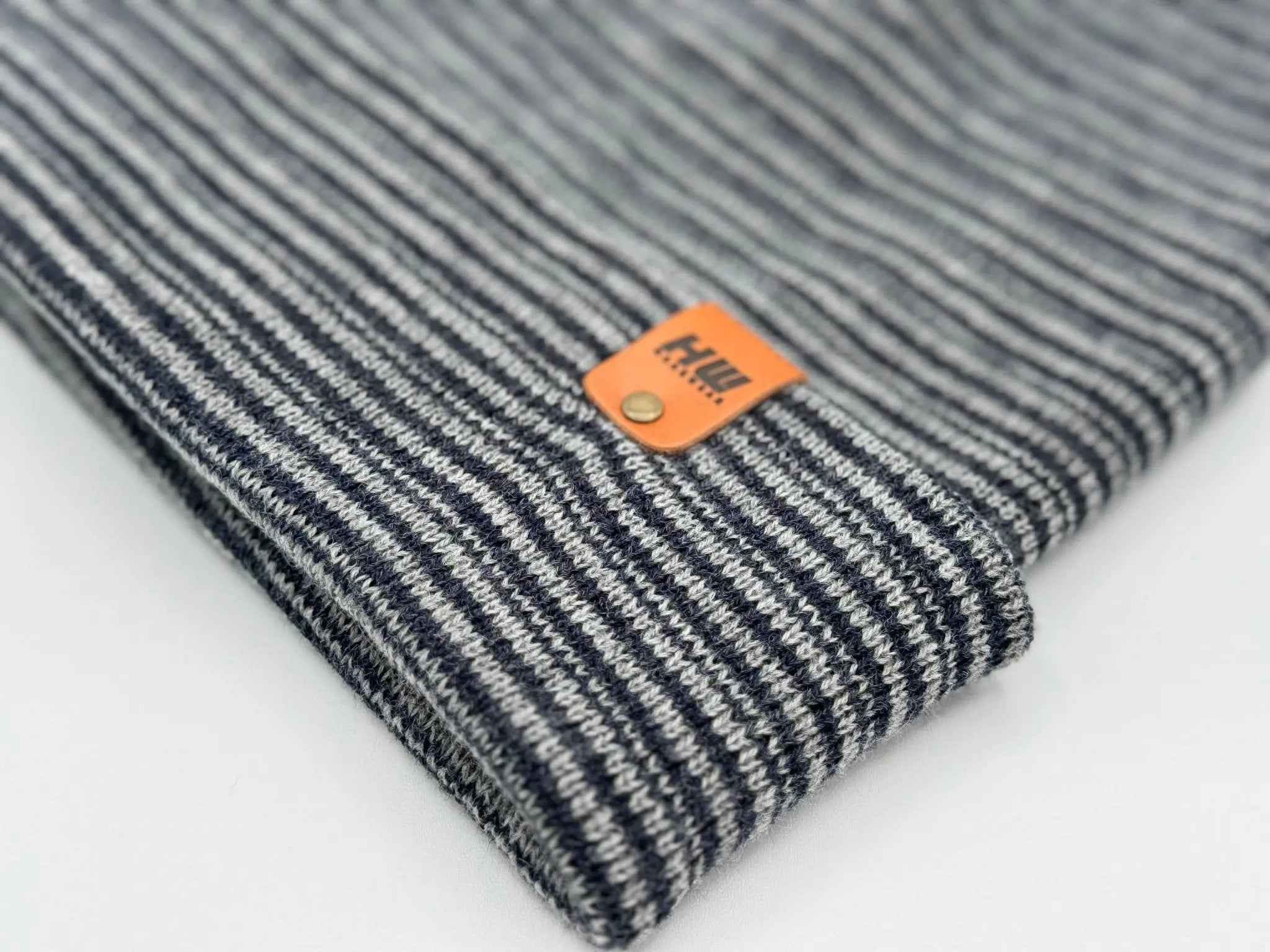HAAKWEAR Traditional Contrast Cuffed Beanie / Hat - Gray / Denim, Made in USA.