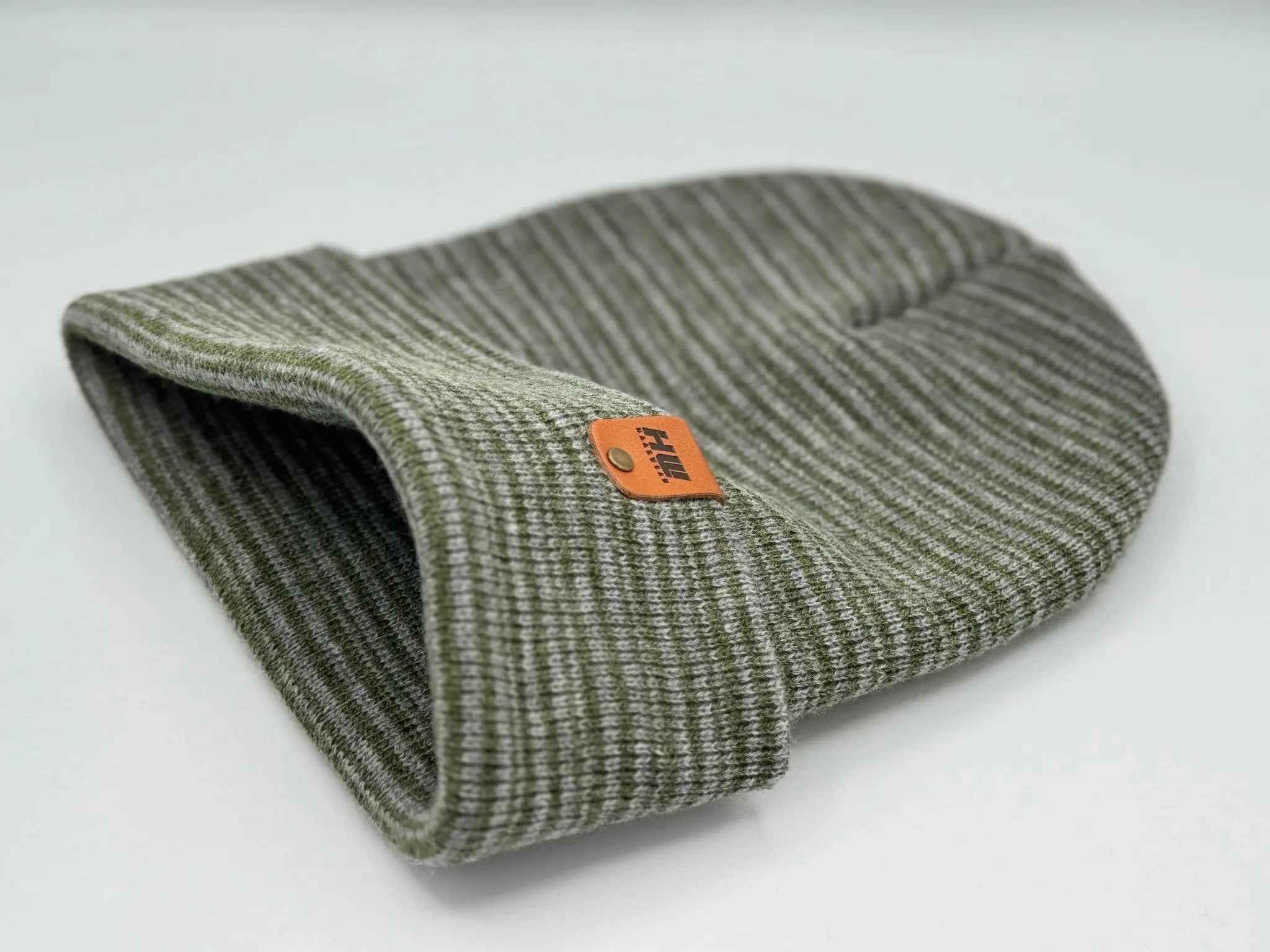 HAAKWEAR Traditional Contrast Cuffed Beanie / Hat - Gray / Green, Made in USA.