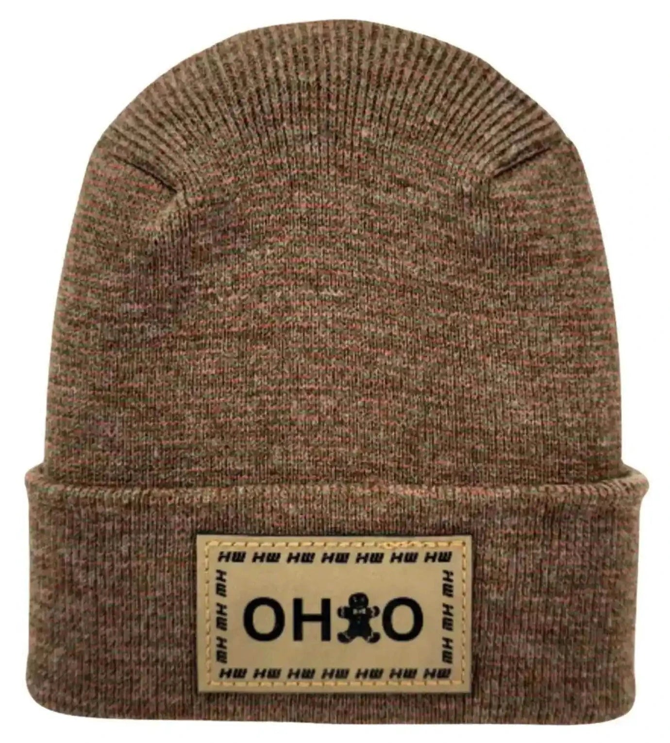 H Stitch beanie knit hat in brown with ribbed cuff and Ohio logo patch