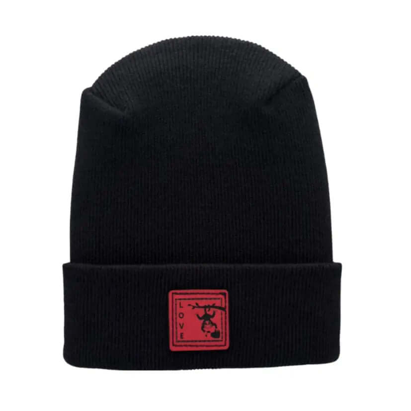 Haakwear Exclusive Love-Inspired H-Stitch Beanie – Limited Edition  Black Hat with Love Monkey.