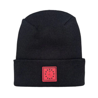 Haakwear Exclusive Love-Inspired Theta-Stitch Beanie – Limited Edition | Black Hat with Heart Clock - HAAKWEAR