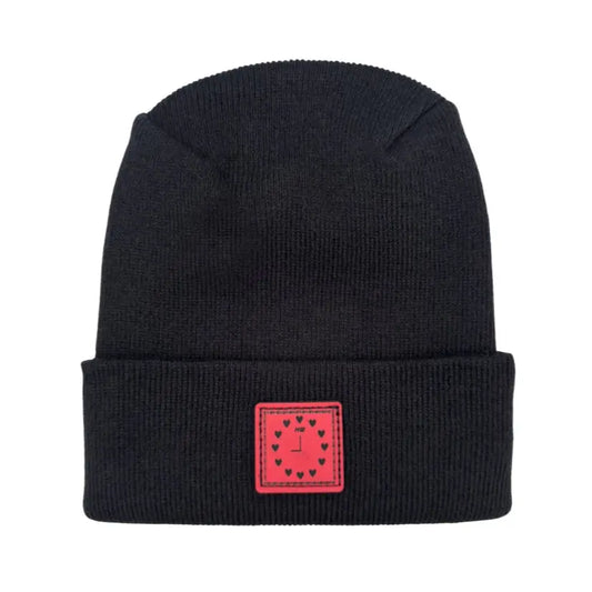 Haakwear Exclusive Love-Inspired Theta-Stitch Beanie – Limited Edition | Black Hat with Heart Clock - HAAKWEAR