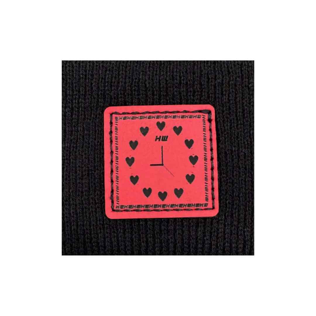 Haakwear Exclusive Love-Inspired H-Stitch Beanie – Limited Edition | Black Hat with Heart Clock.