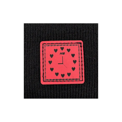 Haakwear Exclusive Love-Inspired Theta-Stitch Beanie – Limited Edition | Black Hat with Heart Clock - HAAKWEAR