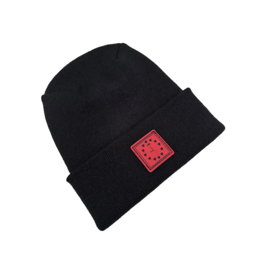 Haakwear Exclusive Love-Inspired Theta-Stitch Beanie – Limited Edition | Black Hat with Heart Clock - HAAKWEAR