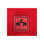 Haakwear Exclusive Love-Inspired H-Stitch Beanie – Limited Edition | Scarlet Red Hat with Elelove Elephants Design.