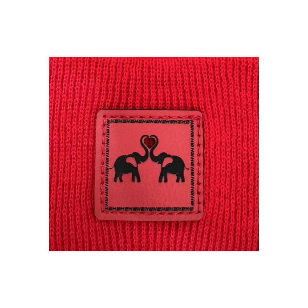 Haakwear Exclusive Love-Inspired Theta-Stitch Beanie – Limited Edition | Scarlet Red Hat with Elelove Elephants Design - HAAKWEAR