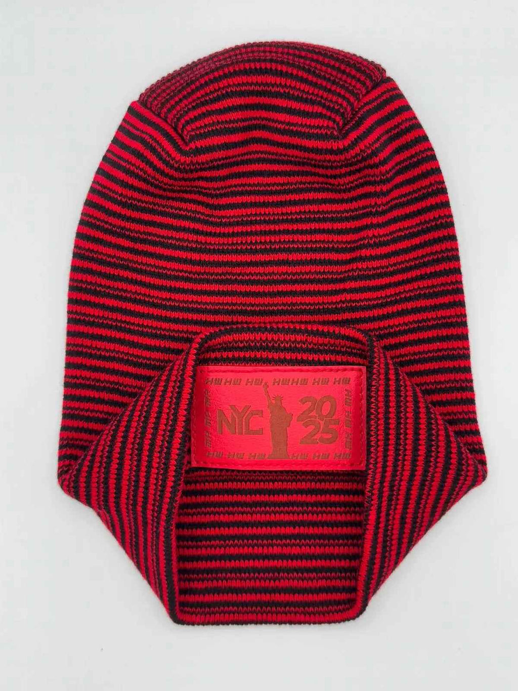 Haakwear NEW YEAR 2025 NYC, Modern H Stitch Contrast Cuffed Beanie / Hat (Patented Design) Black / Red, Made in USA (Limited Edition)