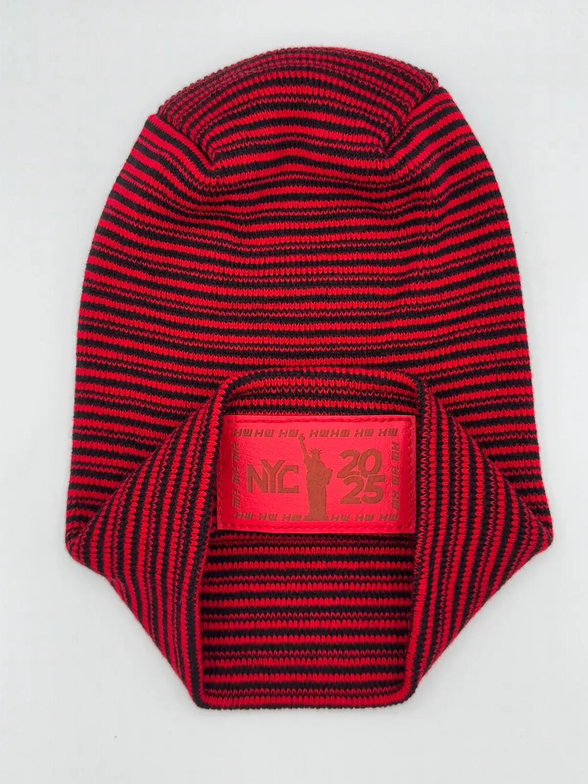 Haakwear NEW YEAR 2025 NYC, Modern Theta Stitch Contrast Cuffed Beanie / Hat (Patent Pending Design) Black / Red, Made in USA (Limited Edition) HAAKWEAR